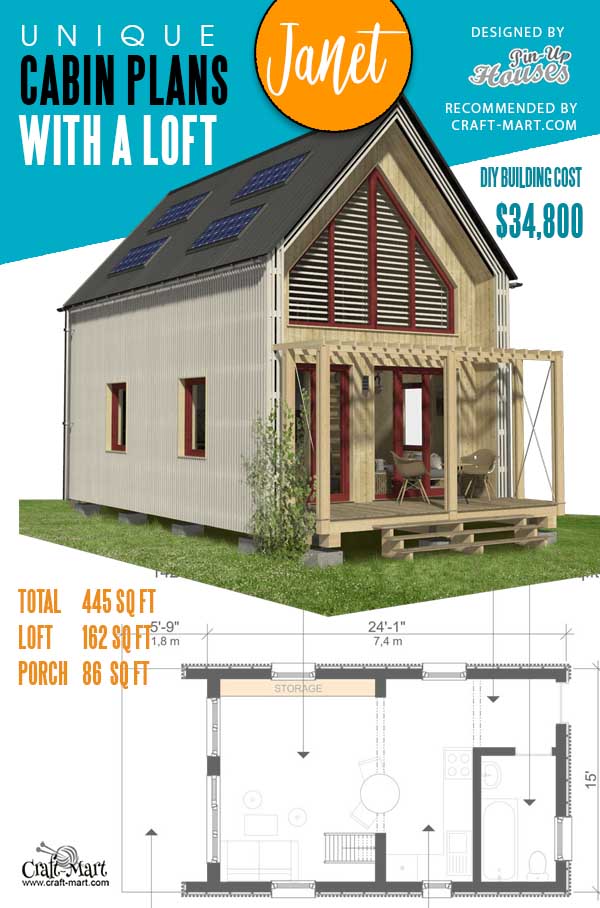 10 Unique Plans Of Tiny Homes And Cabins With Loft Craft Mart   225 Cabins With Loft Janet 1 