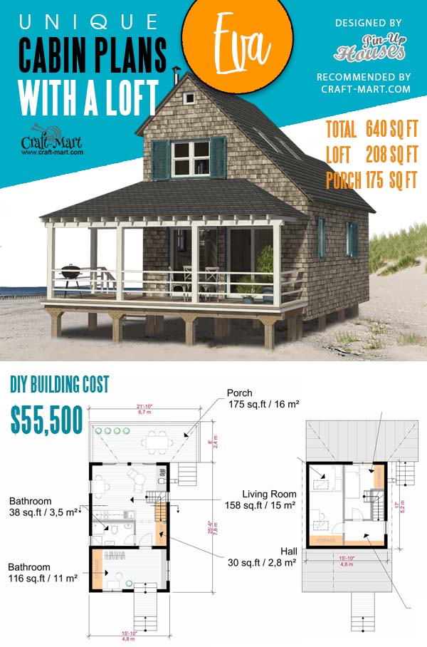 Floorplans of Elevated Beach Cabin with a Loft Eva