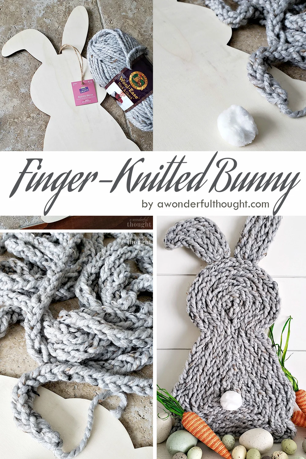 Finger-Knitted Easter Bunny
