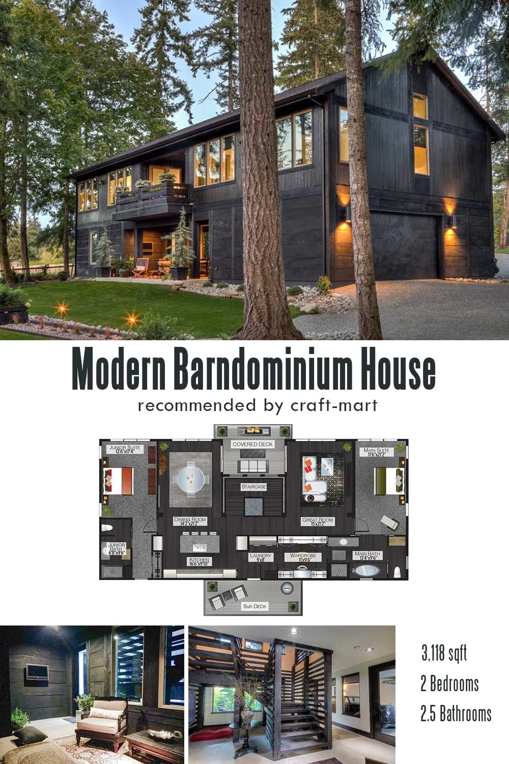 Modern Barndominium House with Two Bedroom Suites