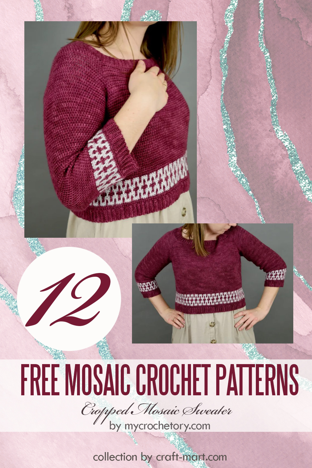 Free Mosaic Cropped Crochet Sweater Pattern - MyCrochetory