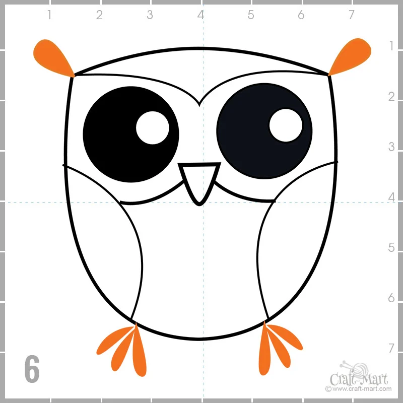 drawing owl's ears and feet