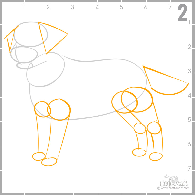 step 2 - outline dog's legs, ears, and tail