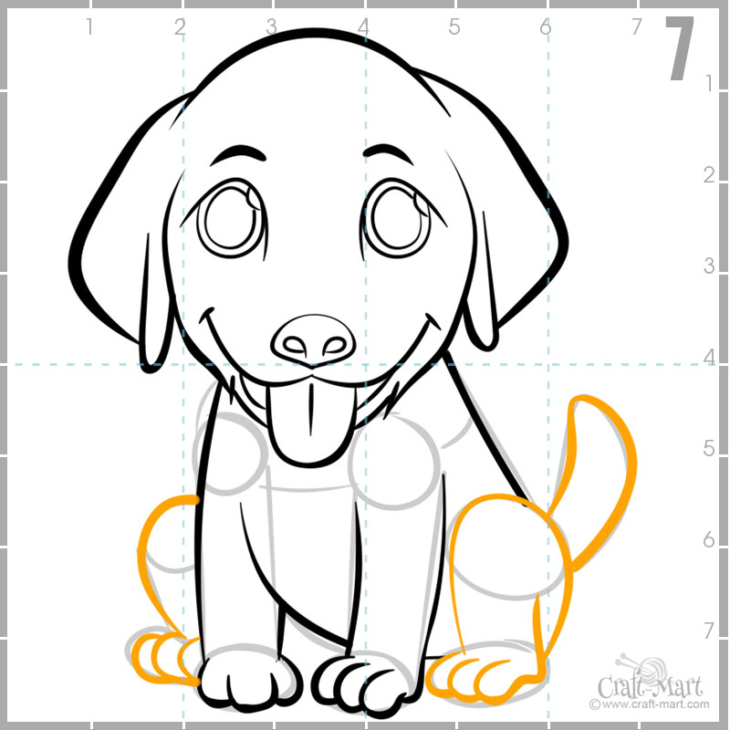 step 7 - draw puppy's hind legs and tail