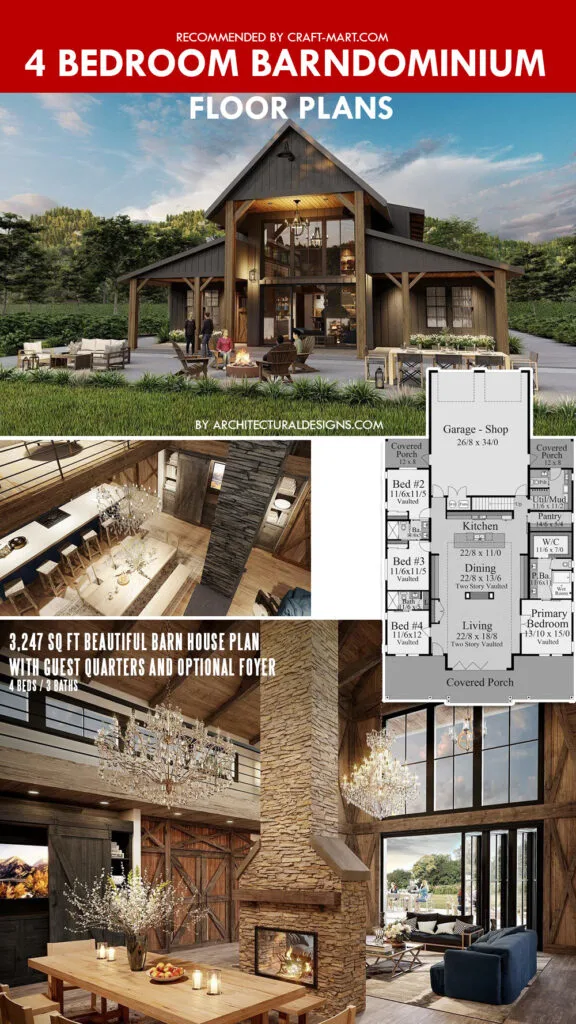 4-bedroom Barndo House Plan with Guest Quarters and Optional Foyer