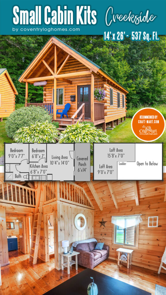 Nestled in the woods, this charming cabin is an ideal weekend retreat for a small family or a couple of friends. This unit is in the list of the most Affordable Log Cabin Kits.