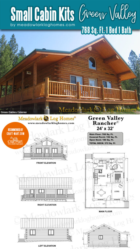 The Green Valley Rancher is a cozy and charming log cabin that offers a comfortable and relaxing living space. This cabin features a single level floor plan with one bedroom, one bathroom, and a spacious living area with a cathedral ceiling.