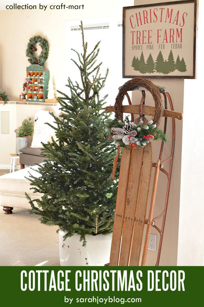 Christmas Tree and Vintage Sled Decor Idea