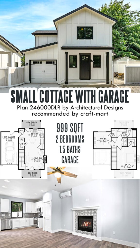 2-Bedroom Cottage with Garage (999 Sq Ft)