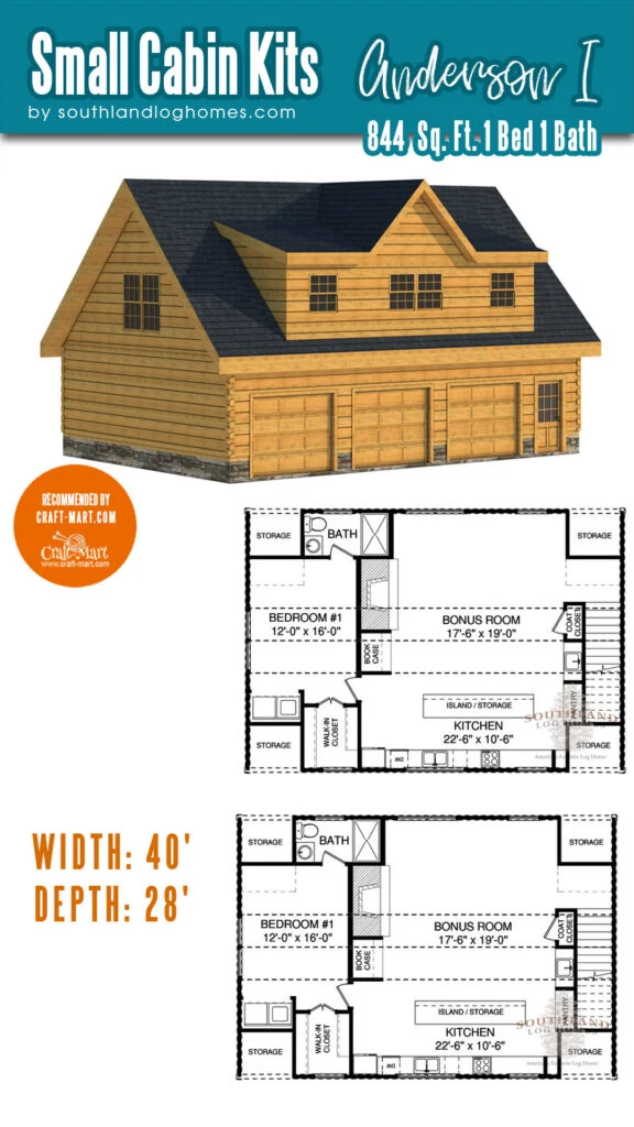 The Anderson I log cabin - 544 sq. ft., 1 bed, 1 bath