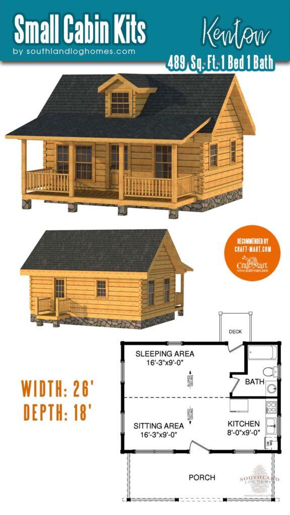 The Kenton log cabin - 1 bed, 1 bath, 489 sq. ft.