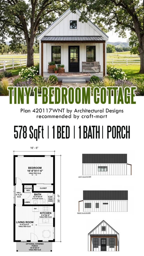 Tiny 1-Bedroom Cottage (578 sqft)