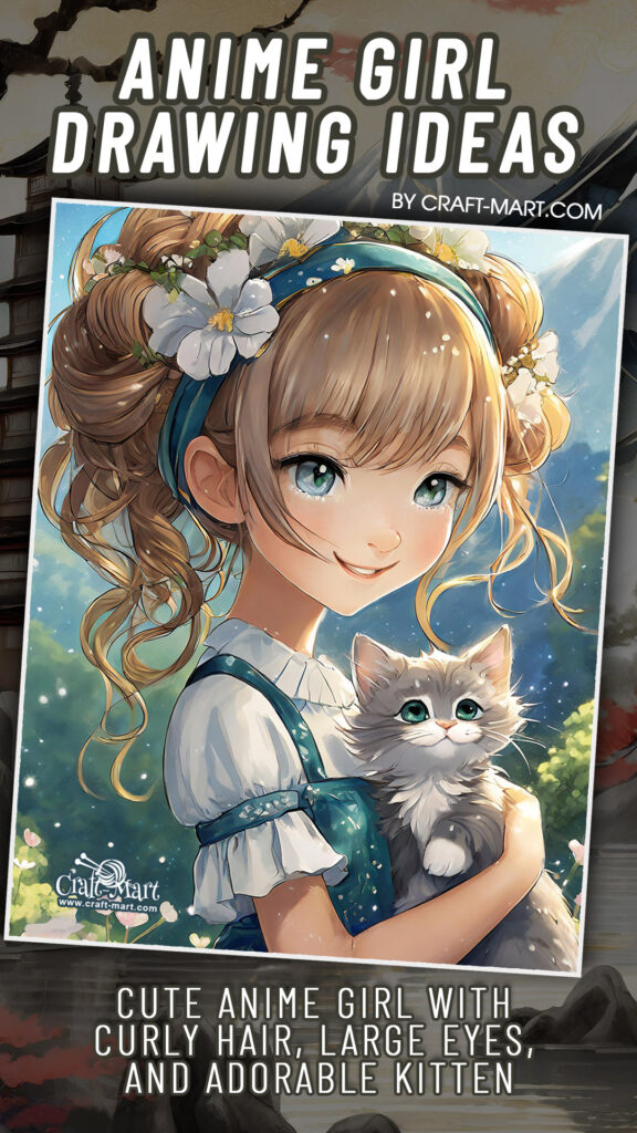 Anime girl drawing with a cute kitten
