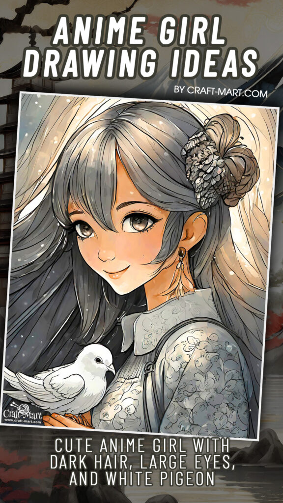 Anime girl drawing with a white pigeon