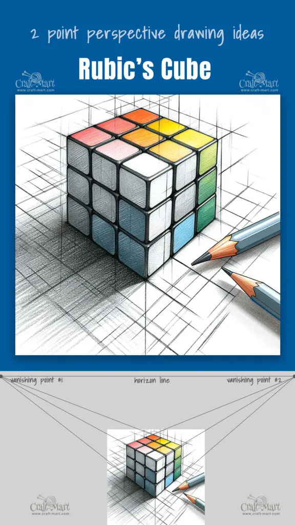 two point perspective drawing of Rubik's cube