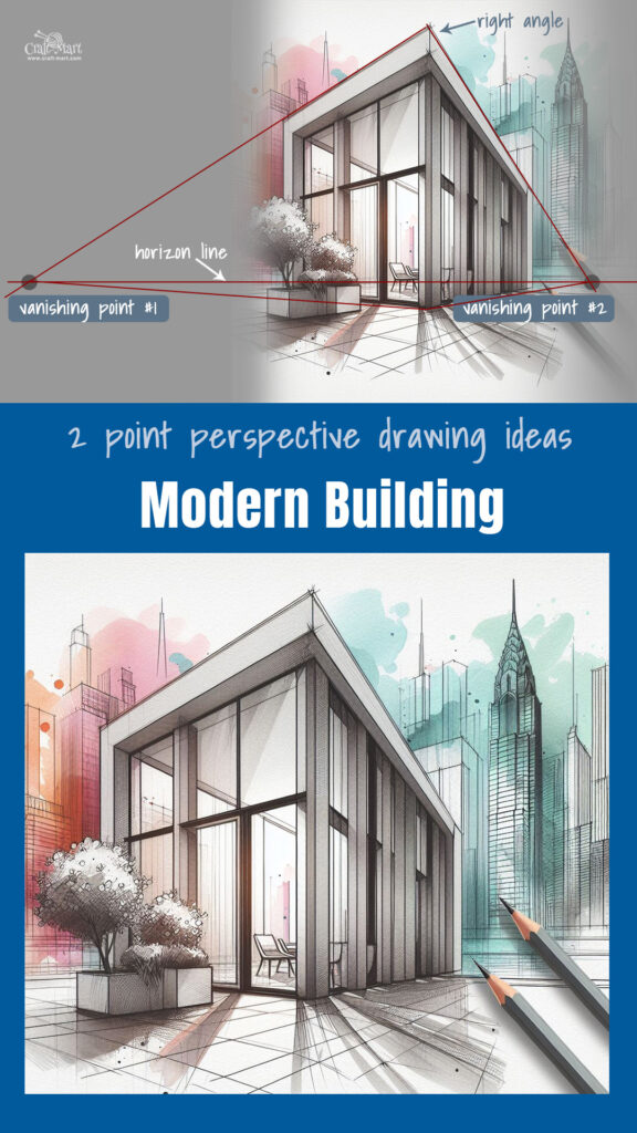 2-point perspective drawing of a modern building