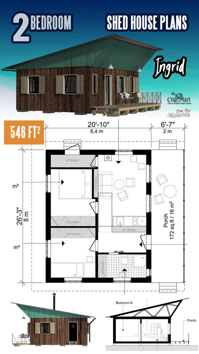 10+ 2bedroom Shed House Plans and Designs (Tiny) CraftMart — free download