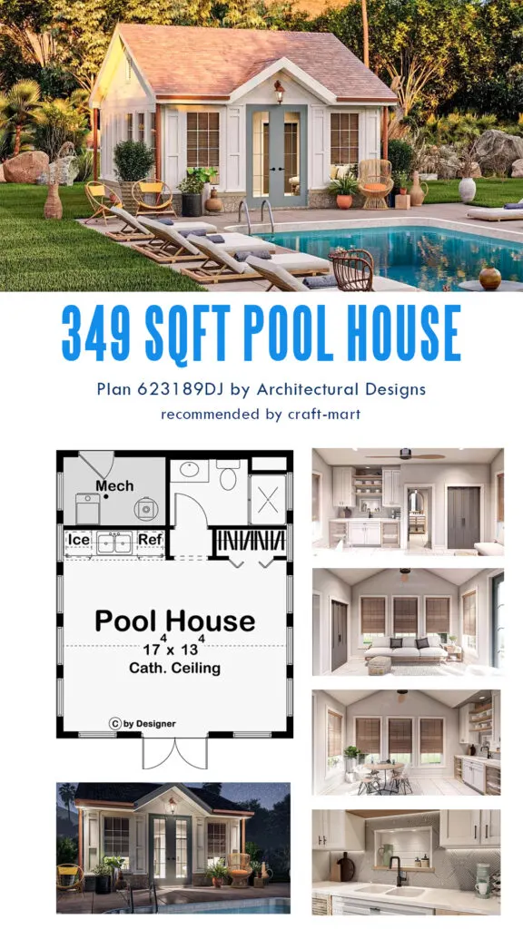 349 Square Foot Pool House with a Wet Bar