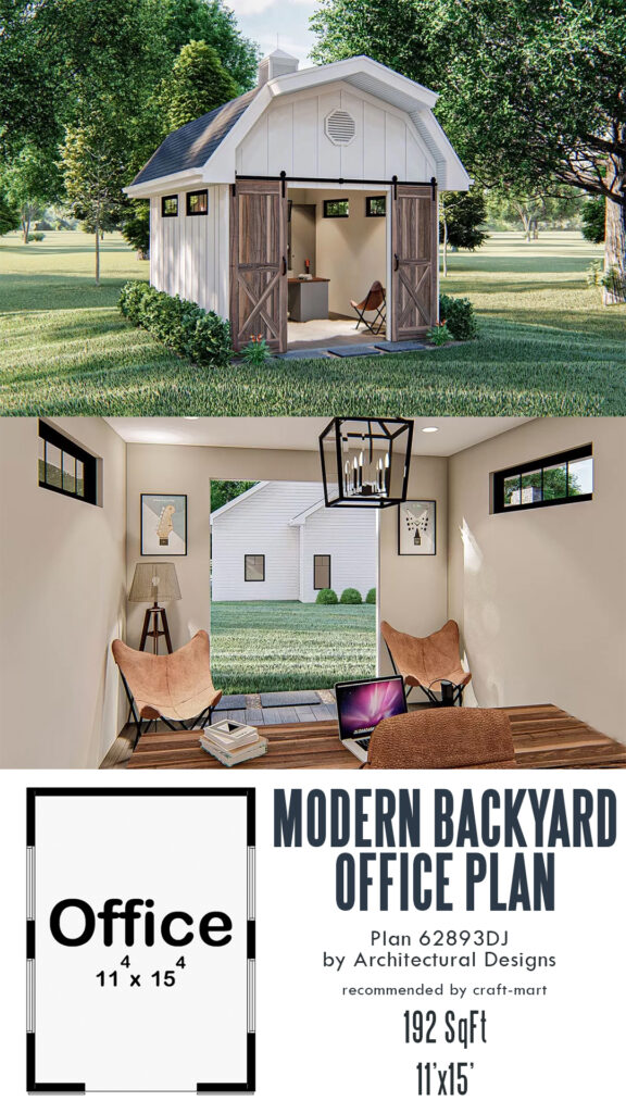 backyard office with barn doors