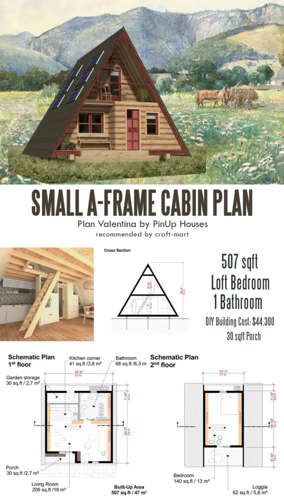 small A-frame cabin plan - 507 sqft