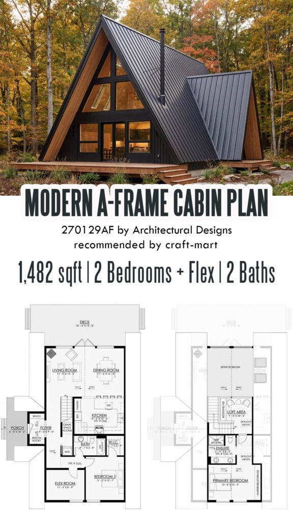 Modern A-Frame Cabin Plan with Loft (1,482 Sq Ft)