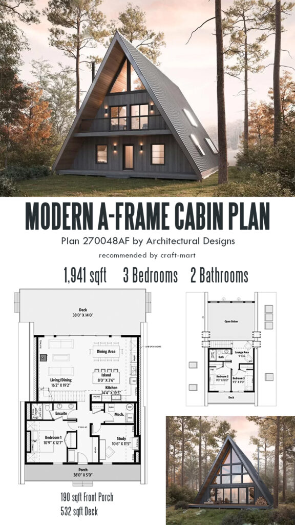 Modern A-Frame with Main Floor Study and Third Floor Loft - 1941 Sq Ft