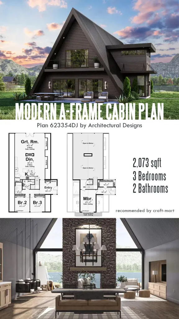 3-Bedroom Modern A-Frame House Plan with Master Bedroom Upstairs - 2073 Sq Ft