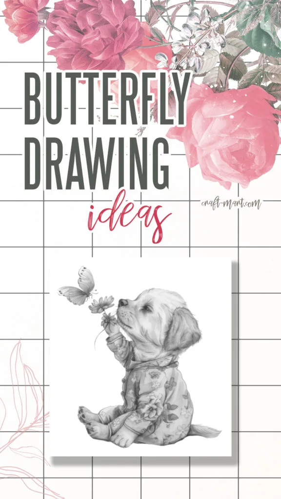 Cute Puppy with a Flower and Butterfly Drawing