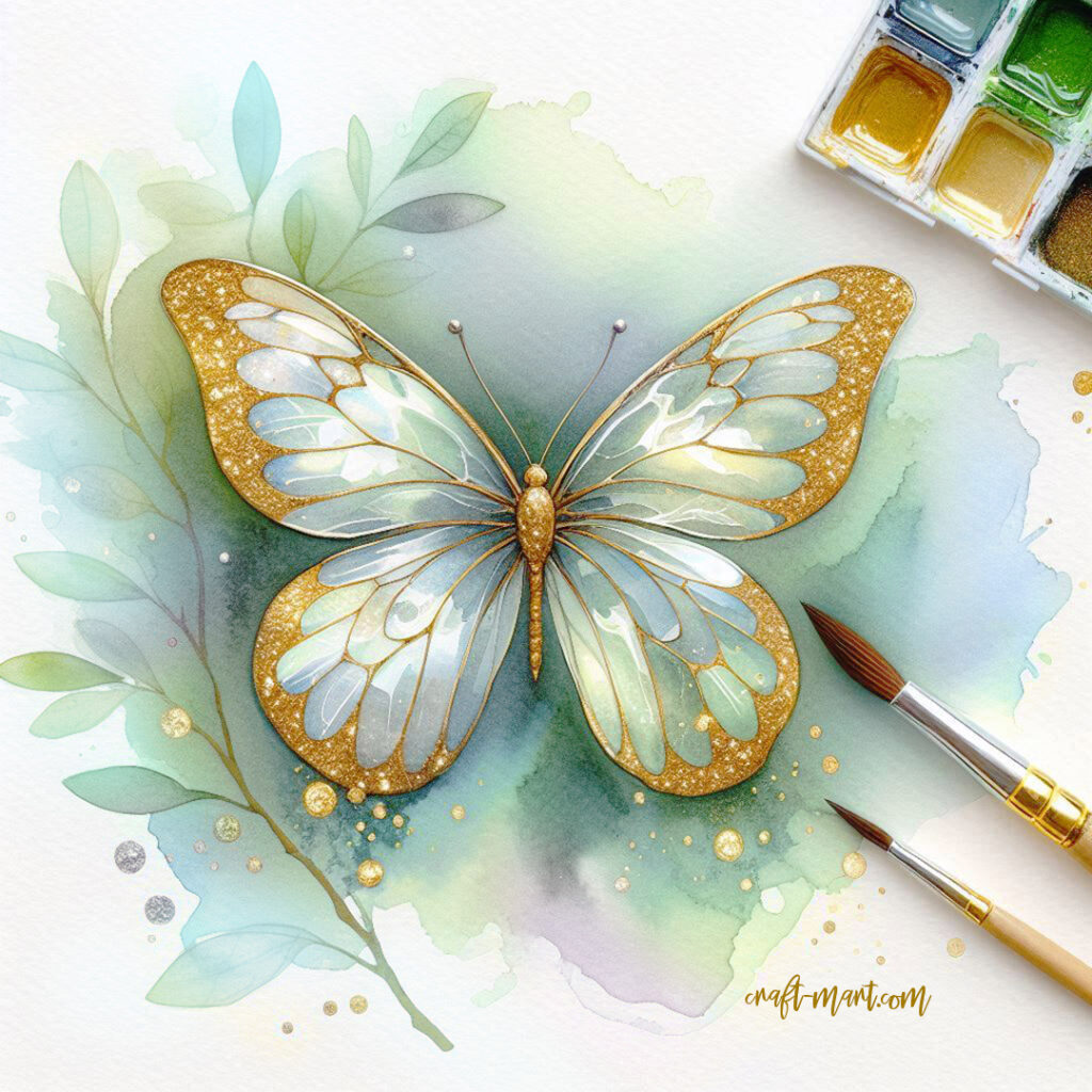 watercolor butterfly with gold accents