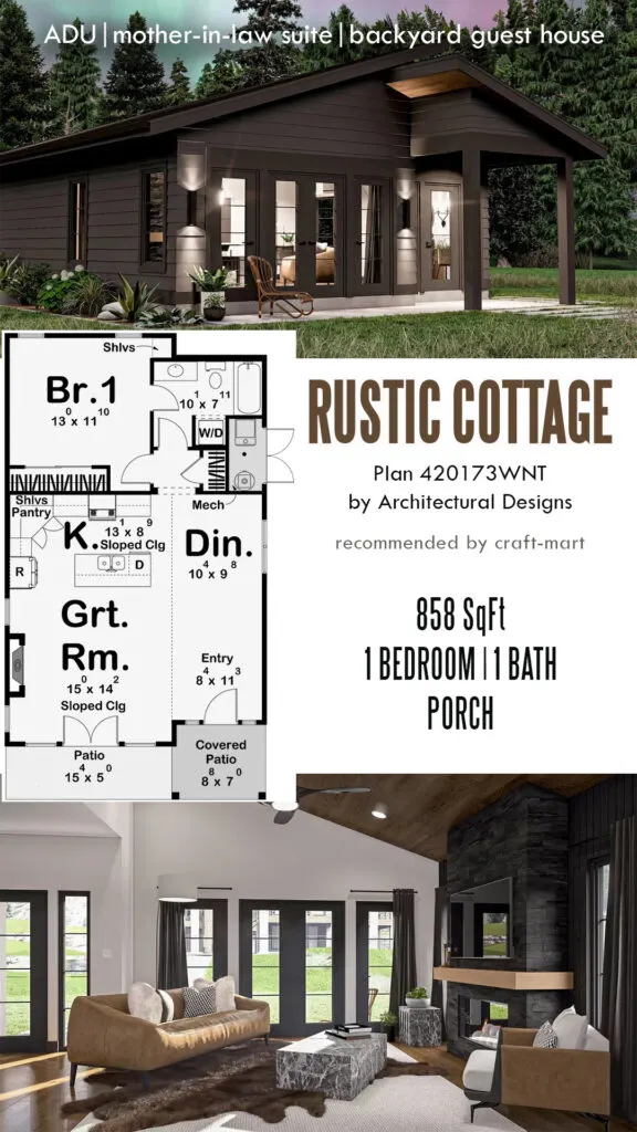 850 sqft Rustic Small Cottage House Plan