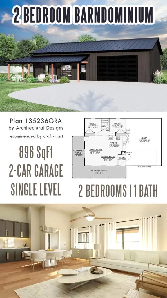 896 Square Foot 2 Bedroom Barndominium