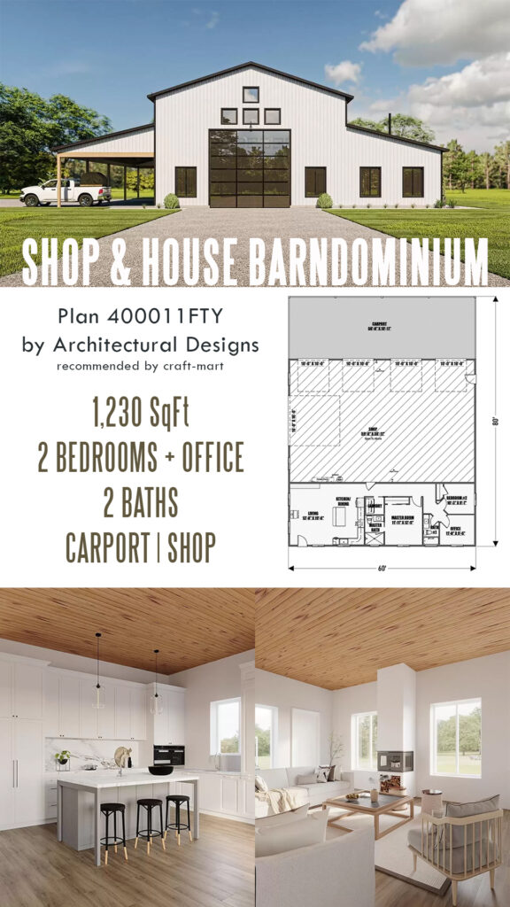 Shop and House Combo Barndominium Plan