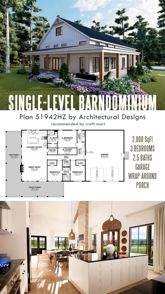 single-level 3 bed barndominium