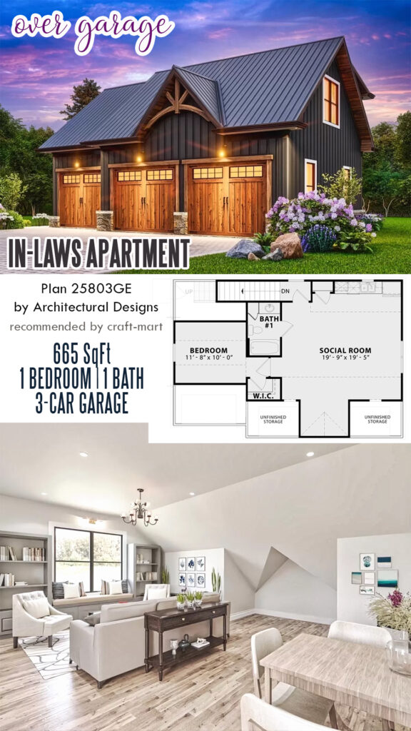 1-Bed Apartment Above 3-Car Garage