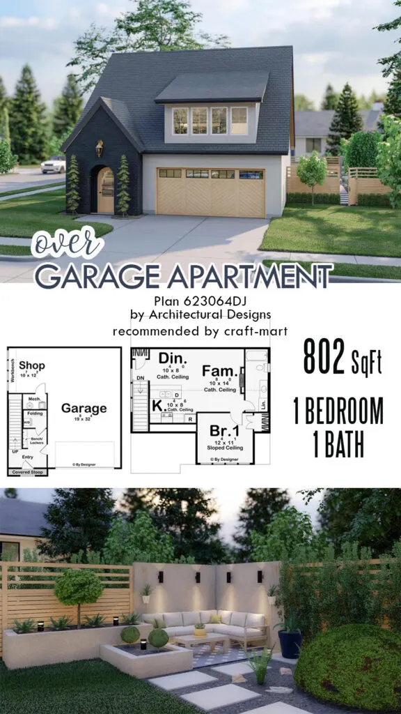 1-bedroom over garage apartment with potential for rental income