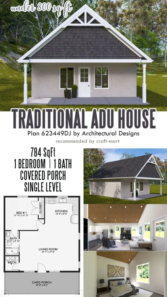 Traditional ADU Floor Plan under 800 sq ft