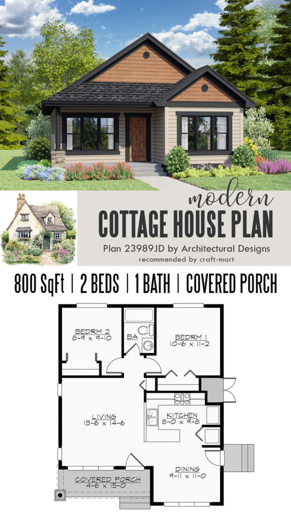 Modern 2-Bed ADU Cottage House Plan