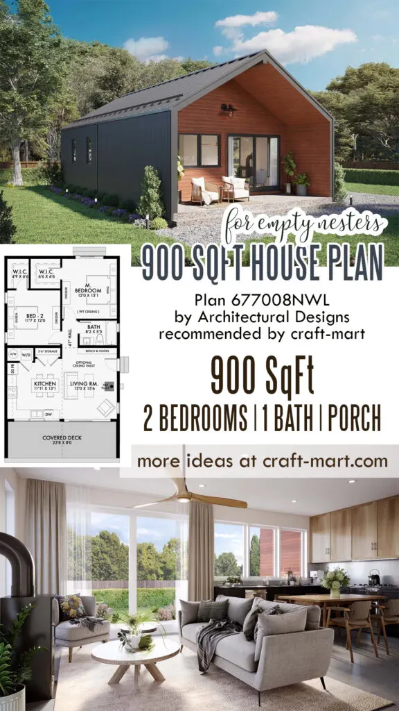 900 Sq Ft Contemporary 2-Bedroom Plan