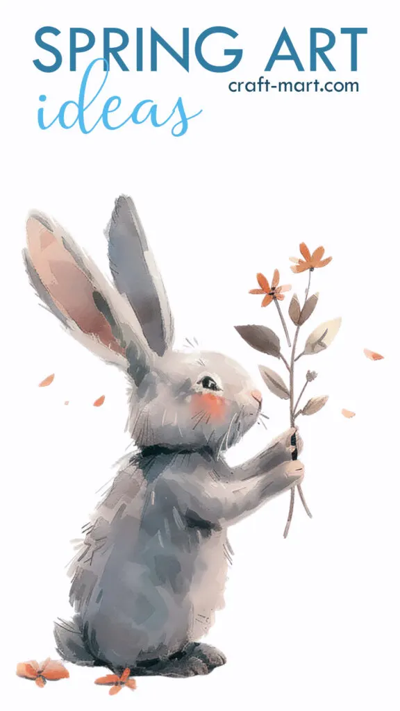 spring art: bunny with flowers