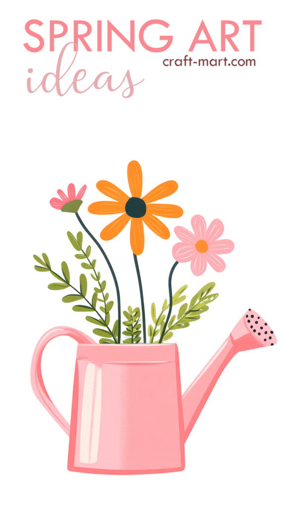 how to draw spring flowers in a watering can