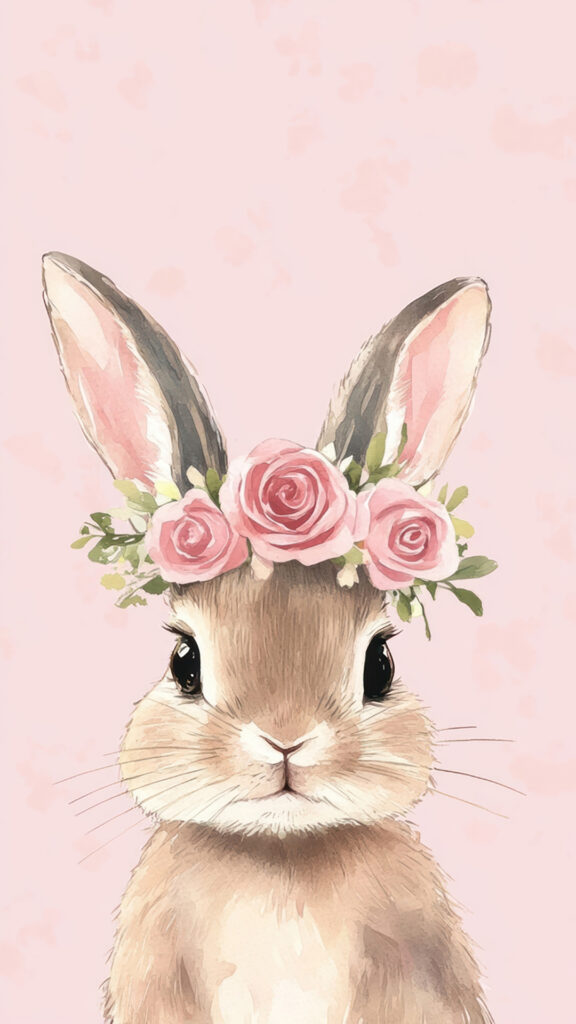 Cute Bunny with Roses Spring Art