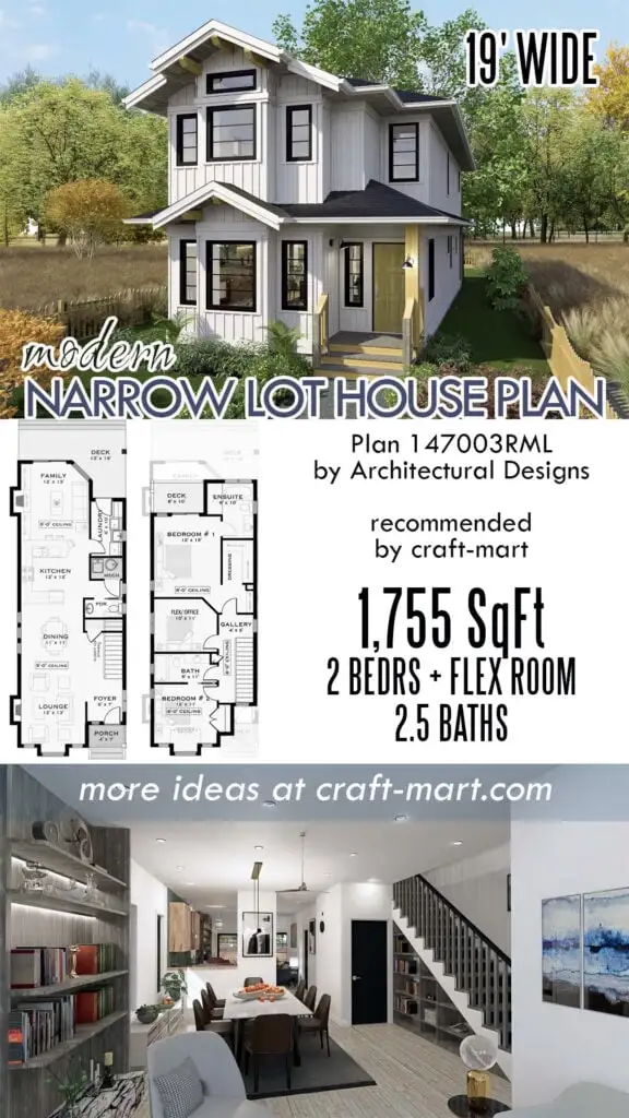 19'-Wide Narrow Lot Modern Farmhouse Plan