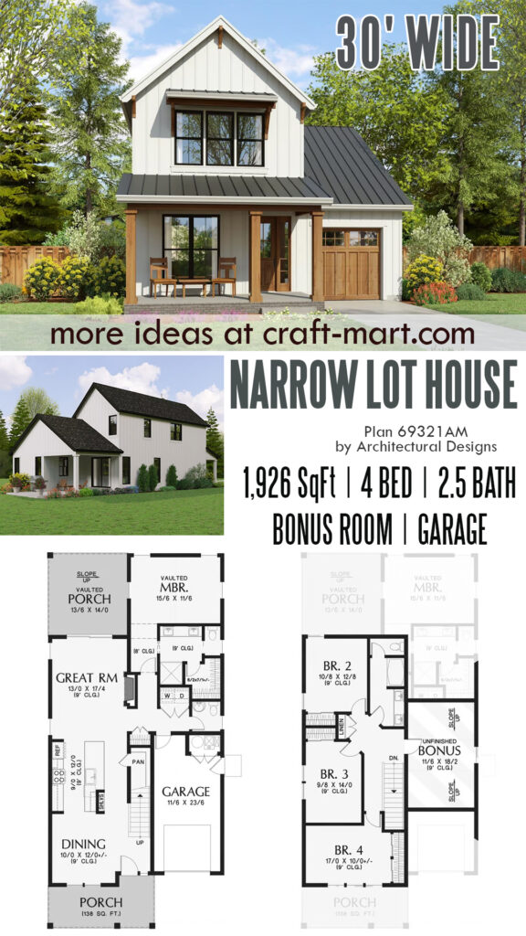 narrow lot house plan with front garage