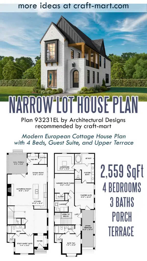 Modern European Cottage Plan for Narrow Lot