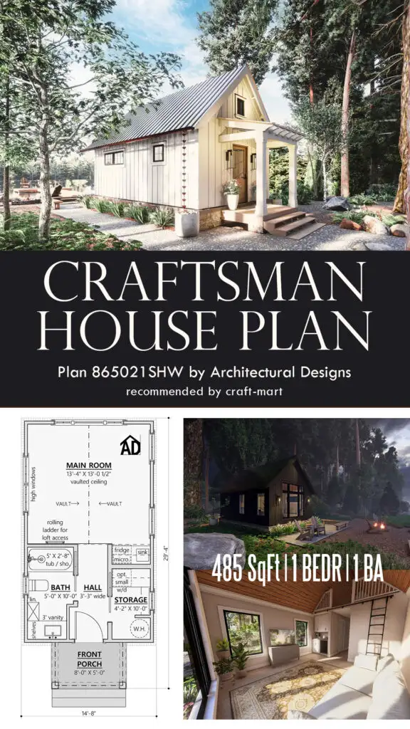 485 Sq.Ft. Tiny Craftsman Plan with Loft