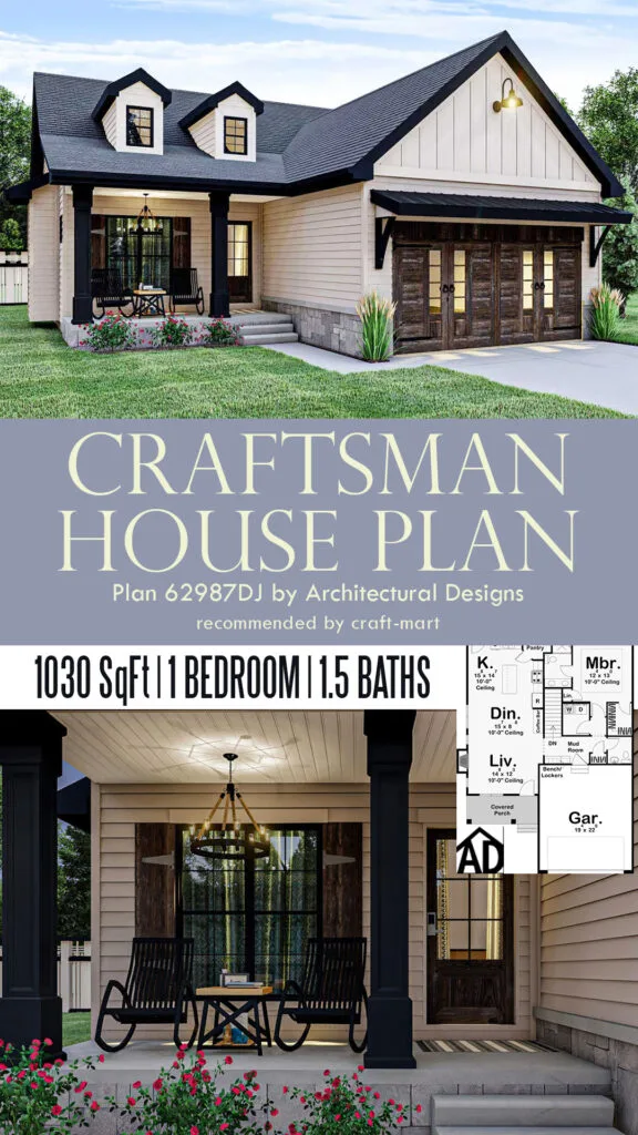 Simple 1-Bed Craftsman Farmhouse Plan