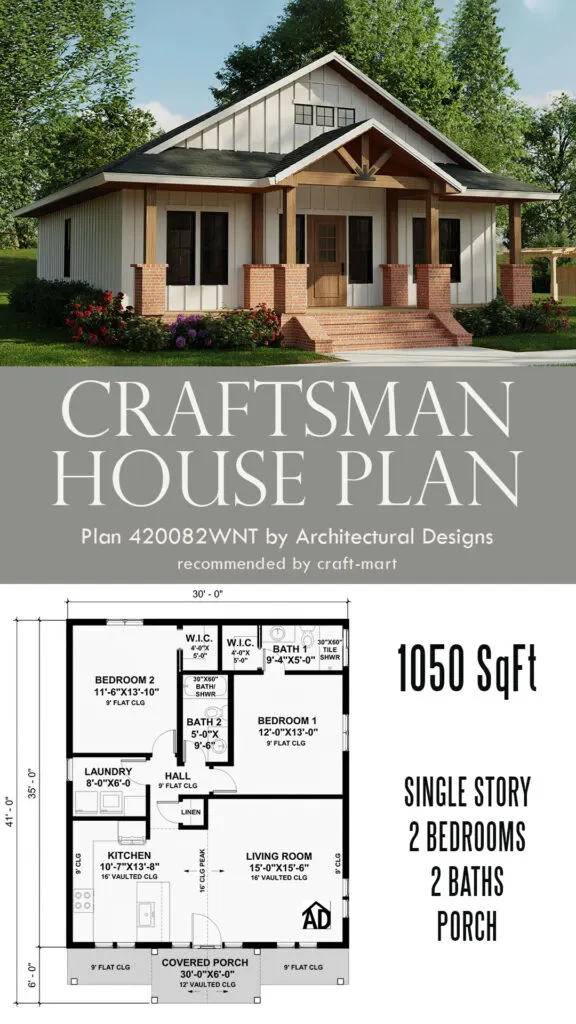 1000 Sq Ft 2 Bedr. Craftsman House Plan