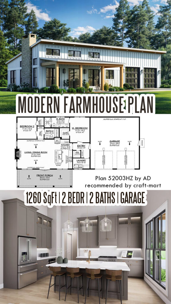 2 Bedroom Farmhouse Plan with Garage