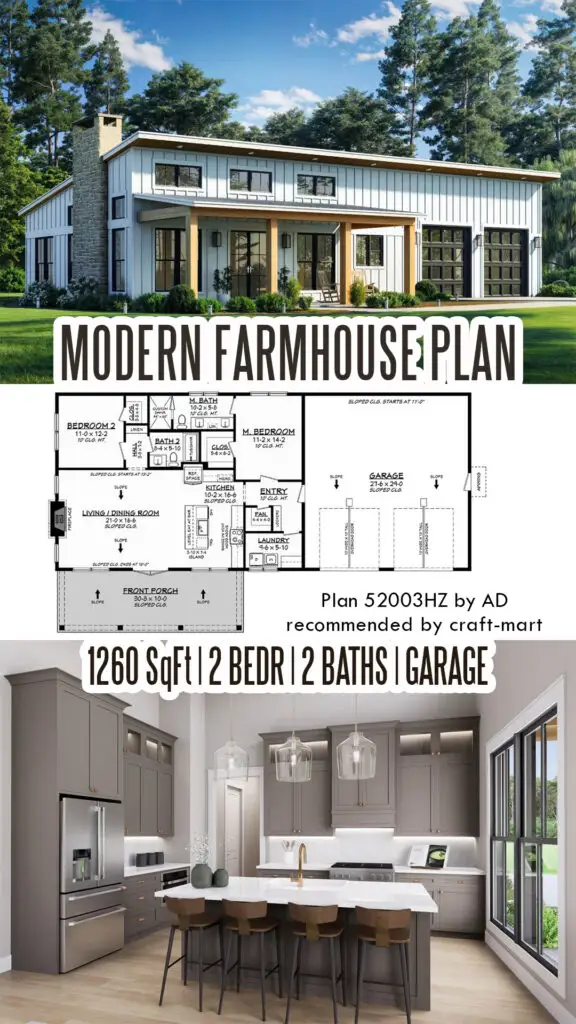 2 Bedroom Farmhouse Plan with Garage