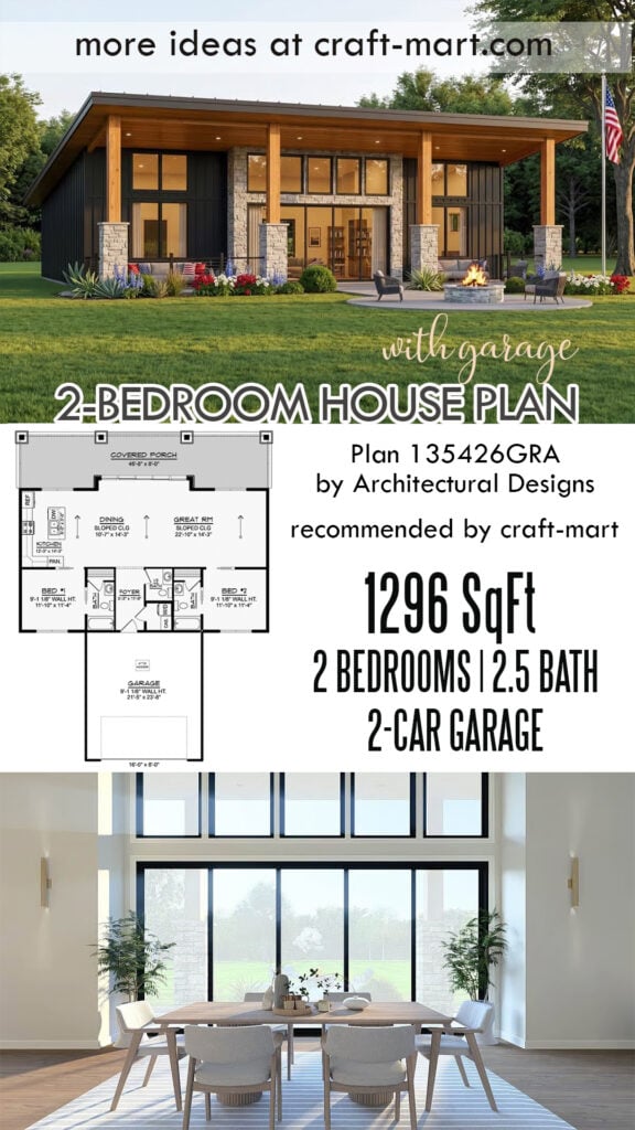 Modern 2-Bedroom House Plan with Garage